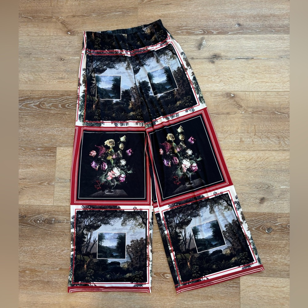 Museum Floral Painting Wide Leg Pant